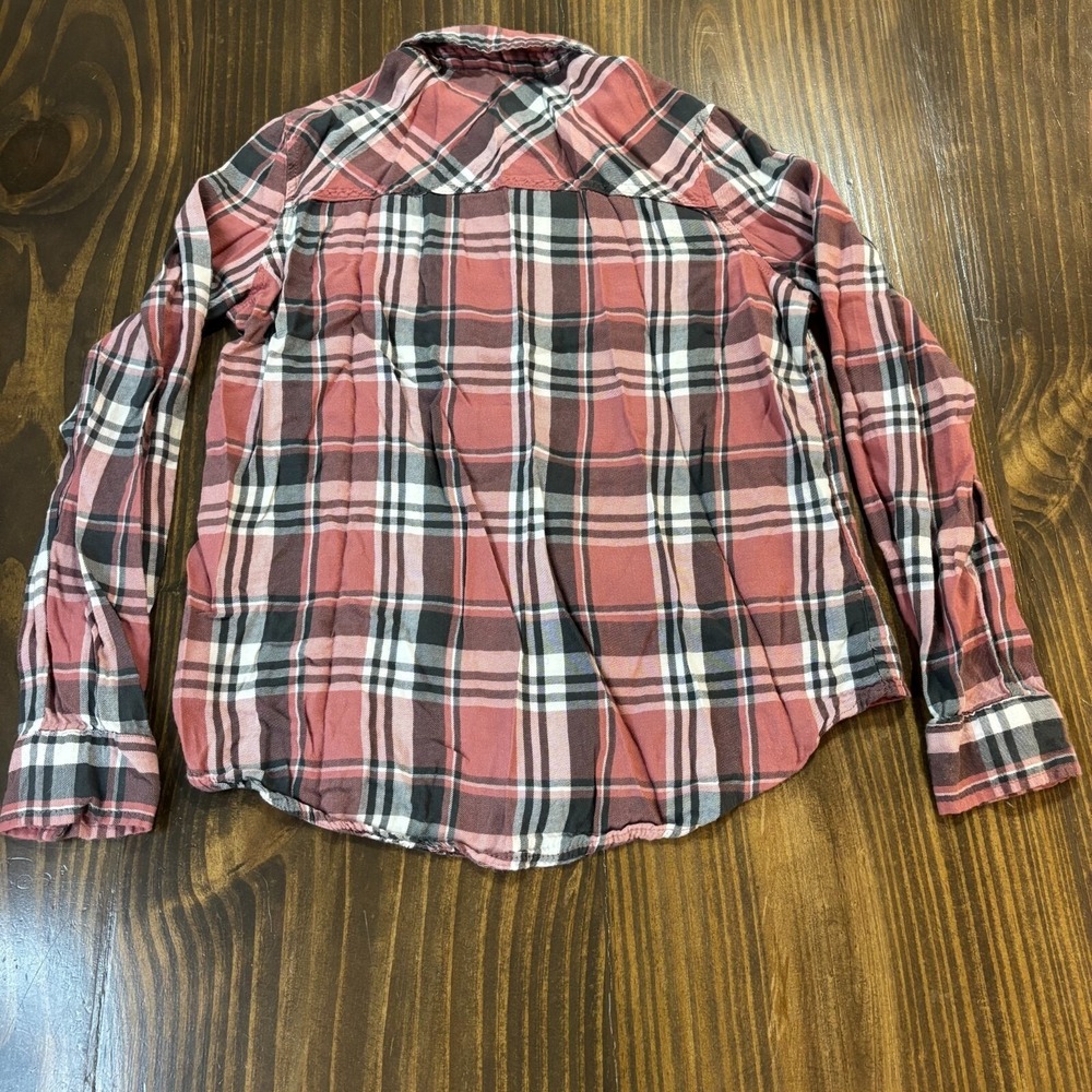 Bongo Womens Plaid Flannel Button Down Shirt Red Black White Size M - Picture 2 of 5